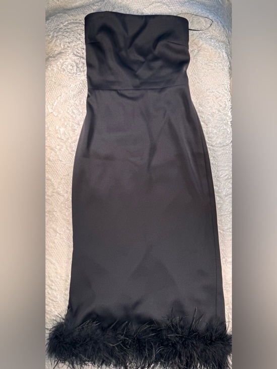 Lucy Paris Dresses & Skirts - Lucy Paris Strapless Black Feather-Hem Midi Dress *no straps but not necessary